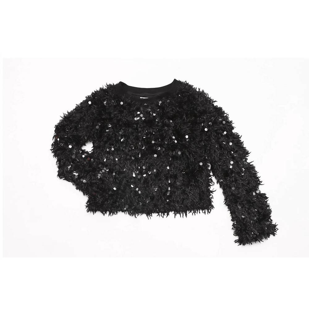 NEW MIA girls textured sequin sweater in black